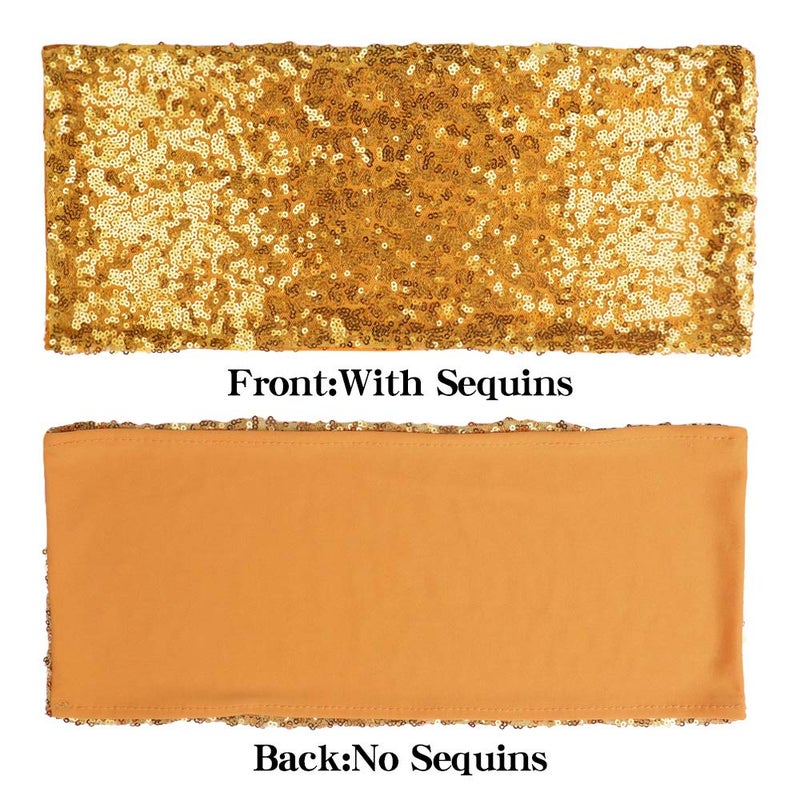 Desirable Life Pack of 50 Stretch Sequin Chair Sashes Chair Bands One-Sided Sequins Decor for Hotel Wedding Reception Party Event Chair Cover Decoration 4"x16" - Gold - Image 2